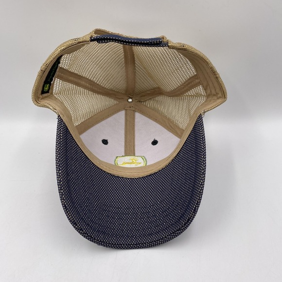 John Deere Hat Cap Strap Back‎ Blue Tan Mesh Trucker Embroidered Mens Green Farm - Picture 5 of 8